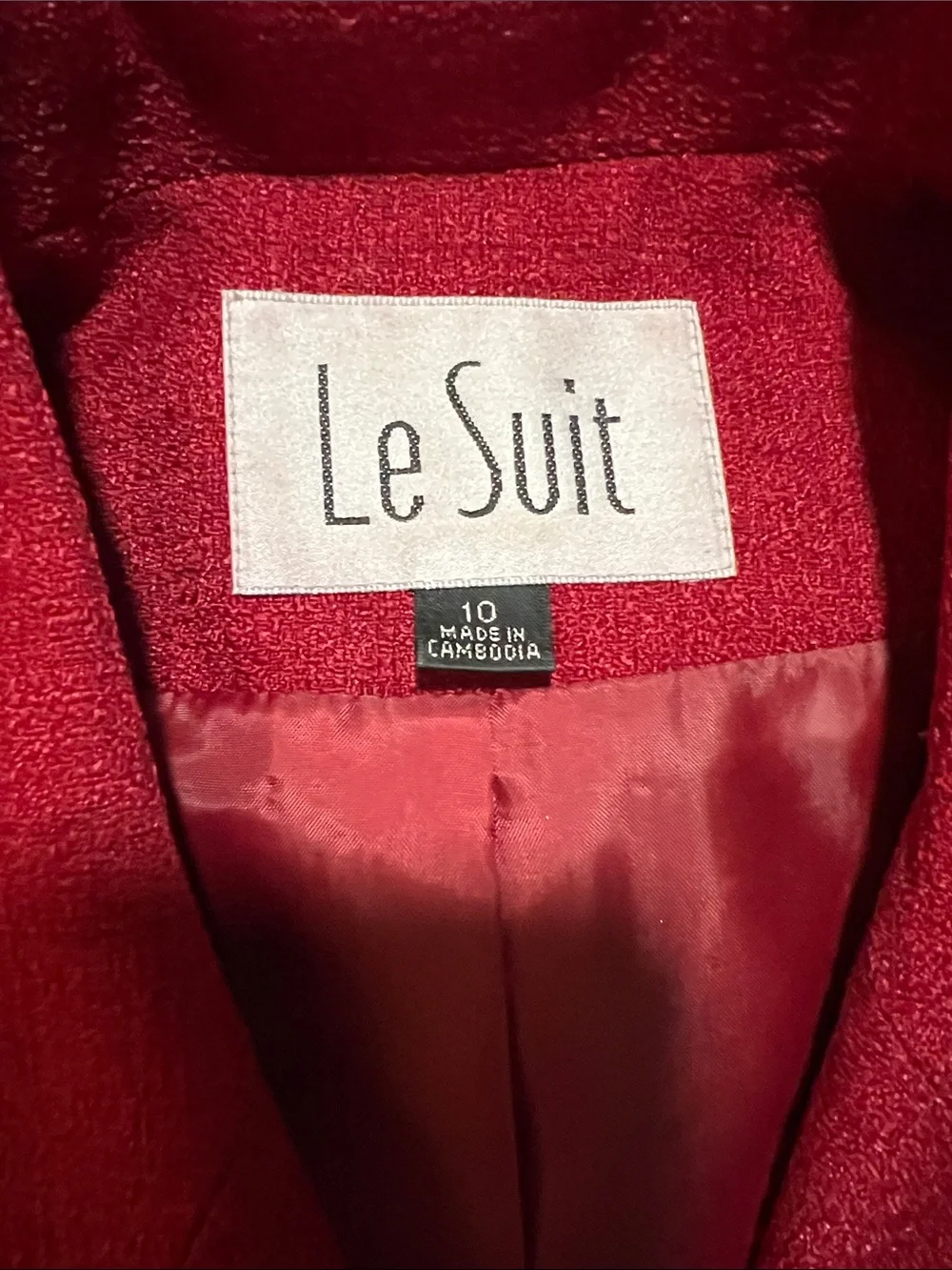 Le Suit Vintage Deep Red Two-Piece Short Sleeve Pencil Skirt Suit Set